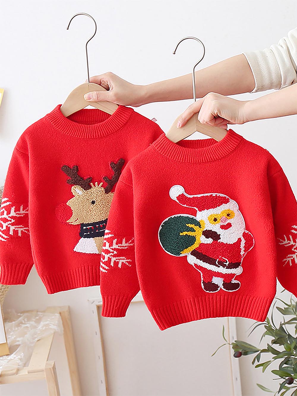 Children's Cartoon Pattern Red Thickened Christmas Sweater | NCS