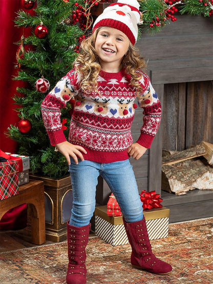 Children's Reindeer Jacquard Casual Pullover Christmas Sweater | NCS