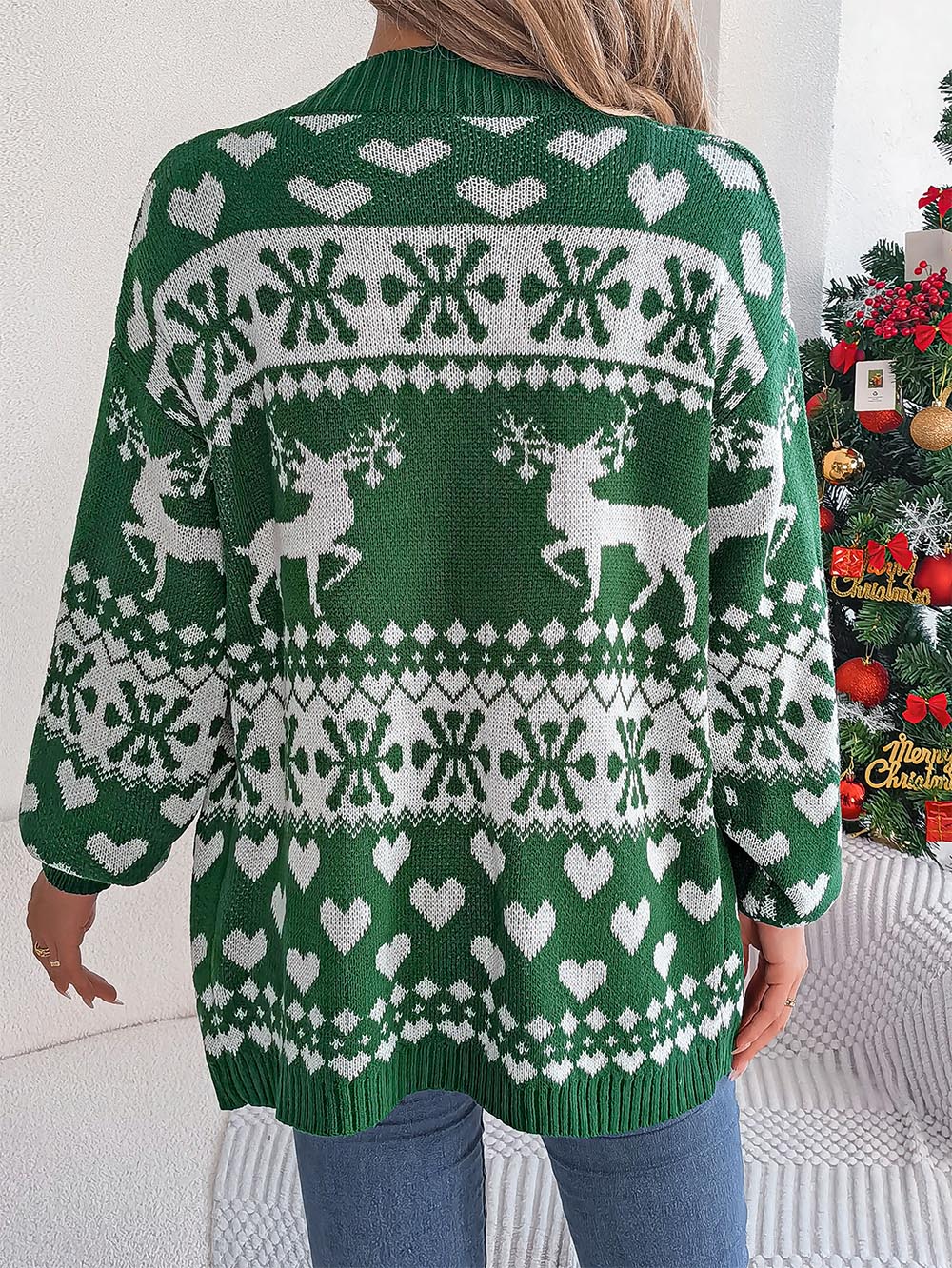 Christmas Reindeer Long Sleeve Cardigan Sweater | NCS