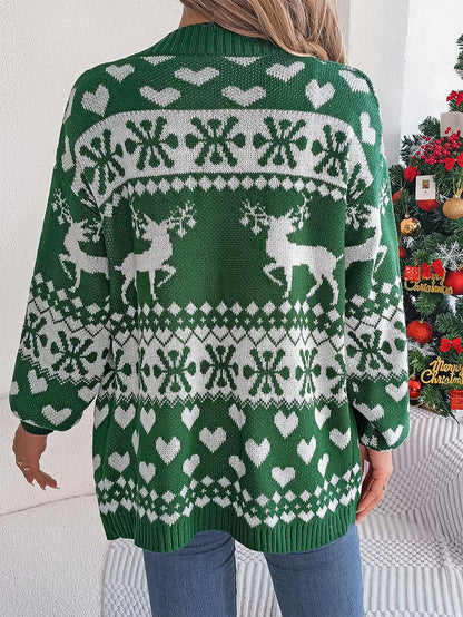 Christmas Reindeer Long Sleeve Cardigan Sweater | NCS