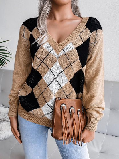 College-Style Diamond Pattern Casual Sweater | NCS