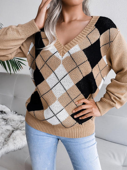 College-Style Diamond Pattern Casual Sweater | NCS