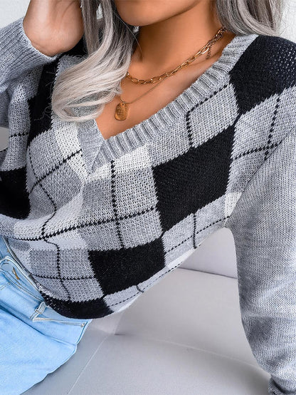 College-Style Diamond Pattern Casual Sweater | NCS