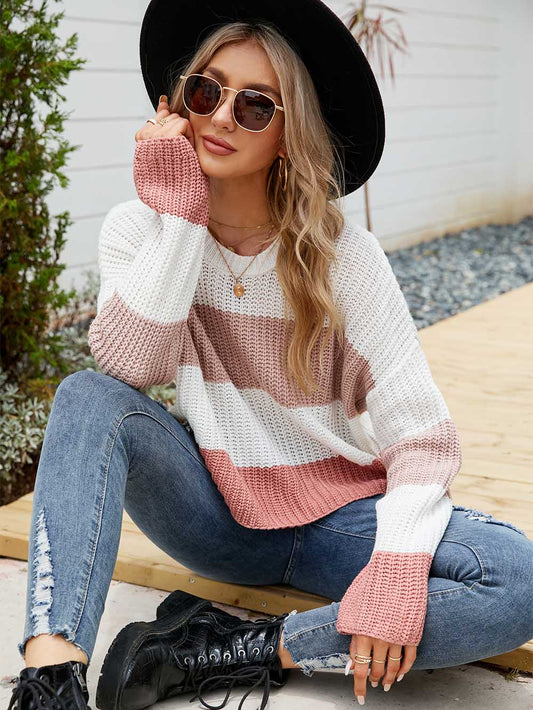 Colorblock Rib-knit Drop Shoulder Sweater | NCS