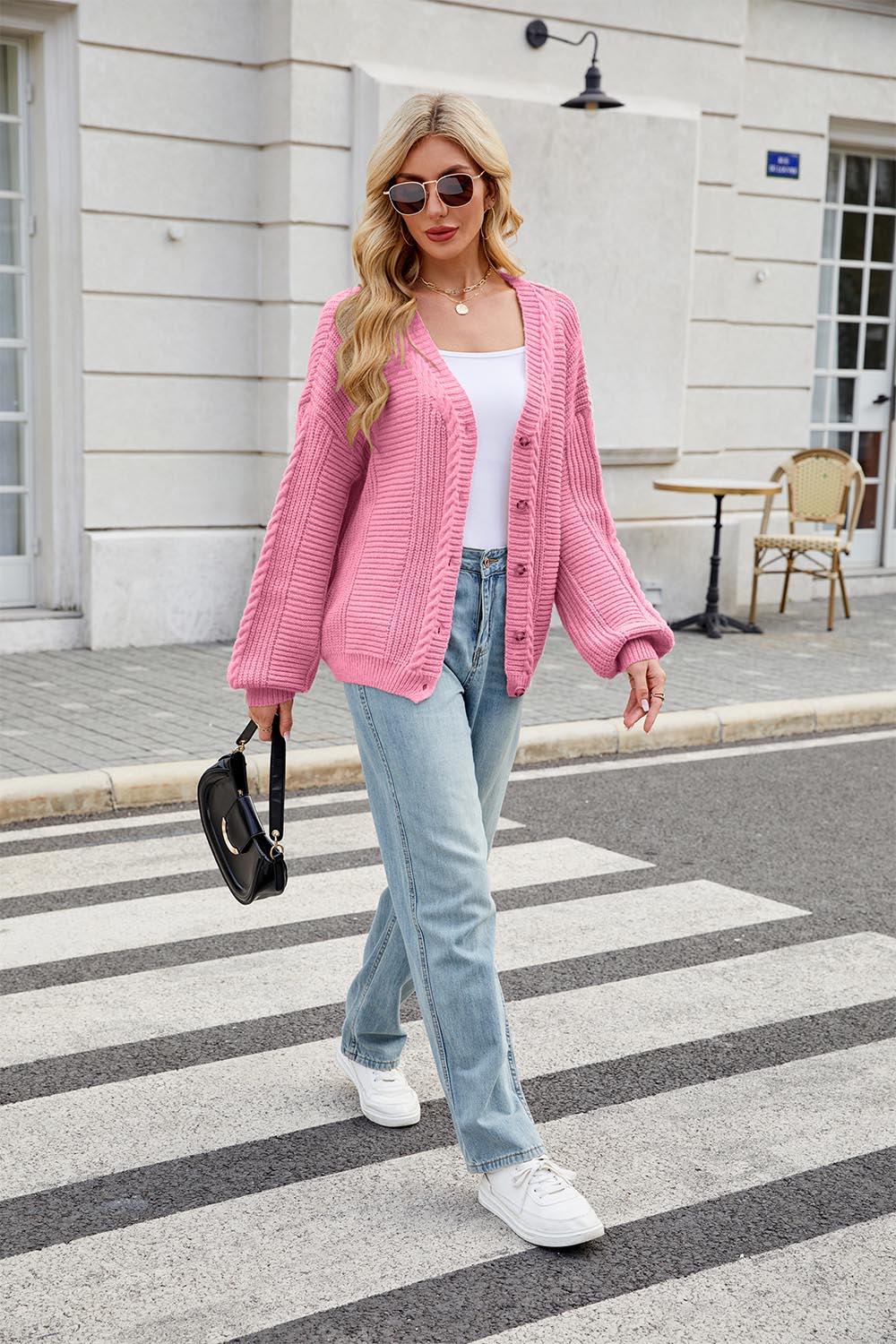 Colorful Loose Fit V-Neck Long Sleeve Cardigen Sweater | NCS