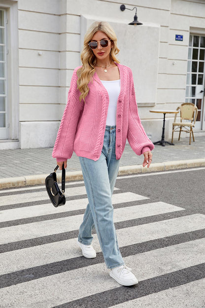 Colorful Loose Fit V-Neck Long Sleeve Cardigen Sweater | NCS