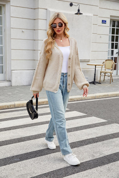 Colorful Loose Fit V-Neck Long Sleeve Cardigen Sweater | NCS