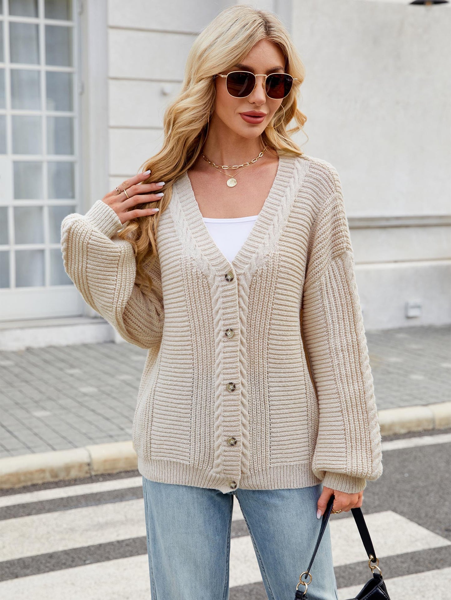 Colorful Loose Fit V-Neck Long Sleeve Cardigen Sweater | NCS