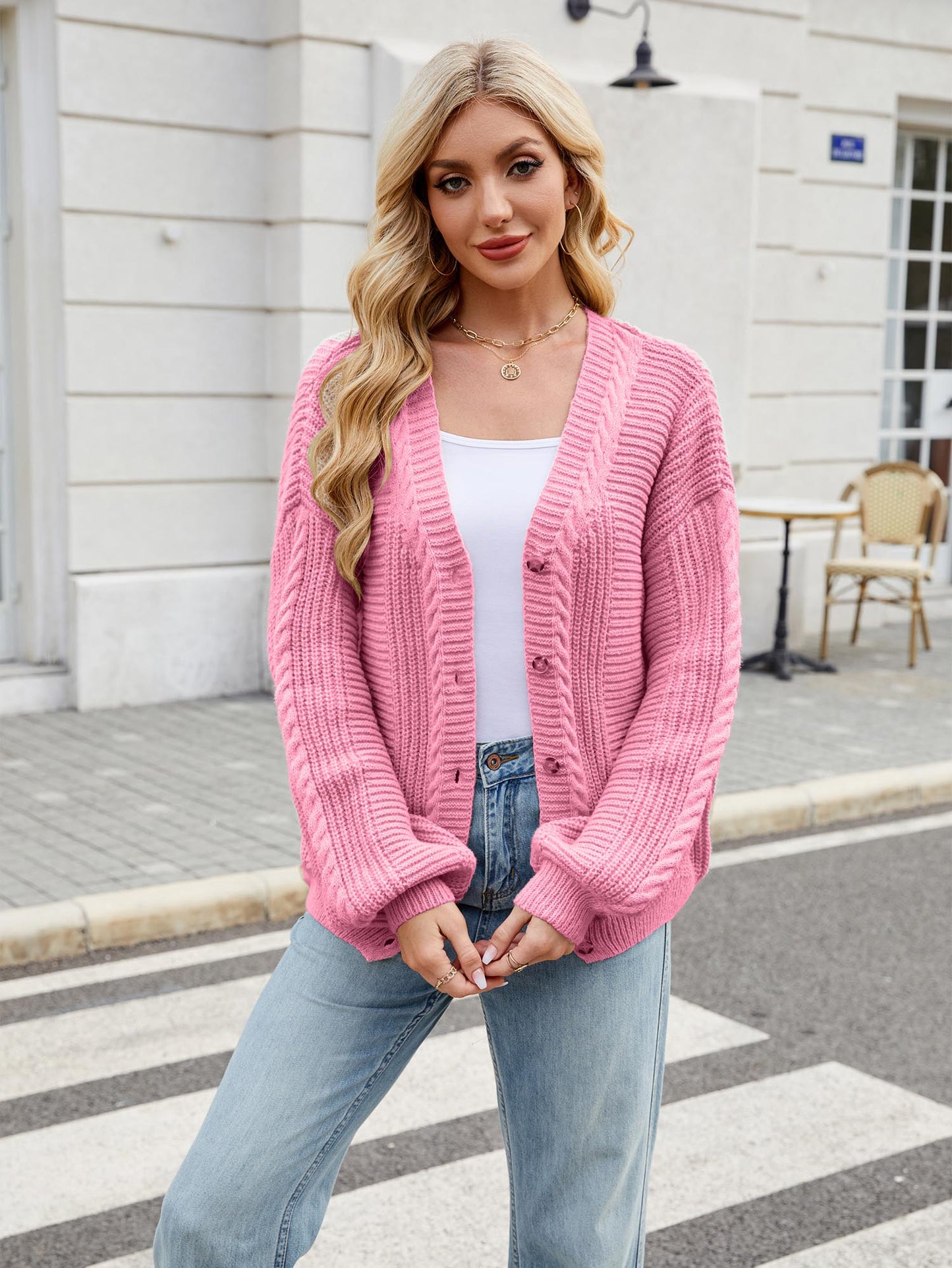 Colorful Loose Fit V-Neck Long Sleeve Cardigen Sweater | NCS