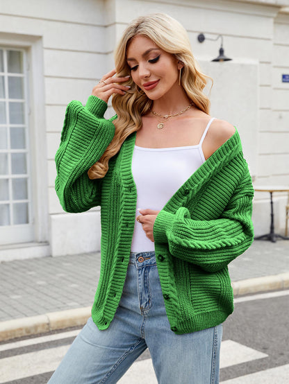 Colorful Loose Fit V-Neck Long Sleeve Cardigen Sweater | NCS