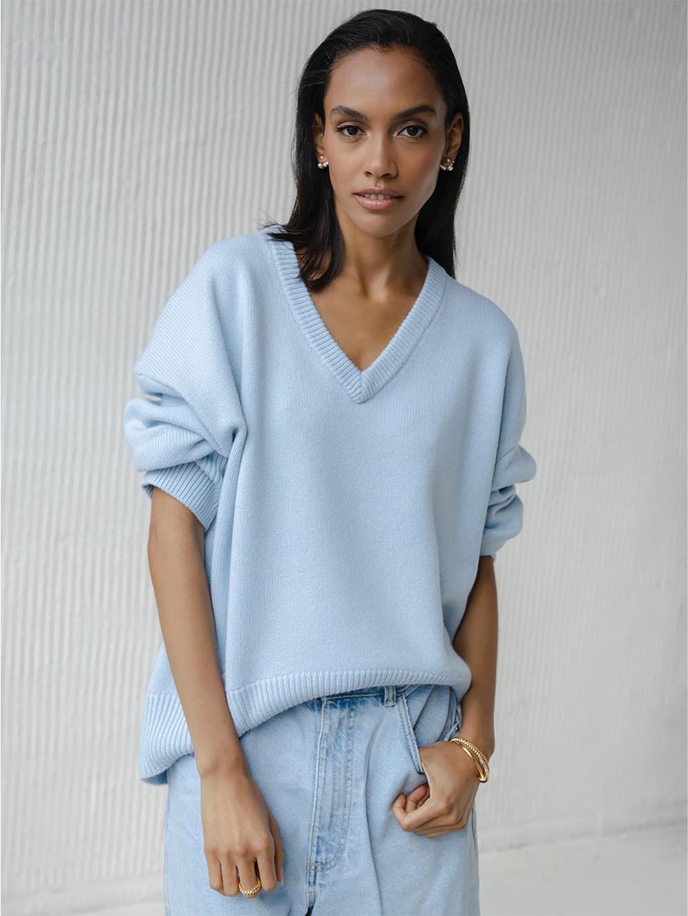 Colorful Loose Fit V-Neck Long Sleeve Sweater | NCS