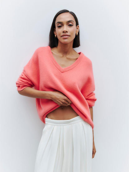 Colorful Loose Fit V-Neck Long Sleeve Sweater | NCS