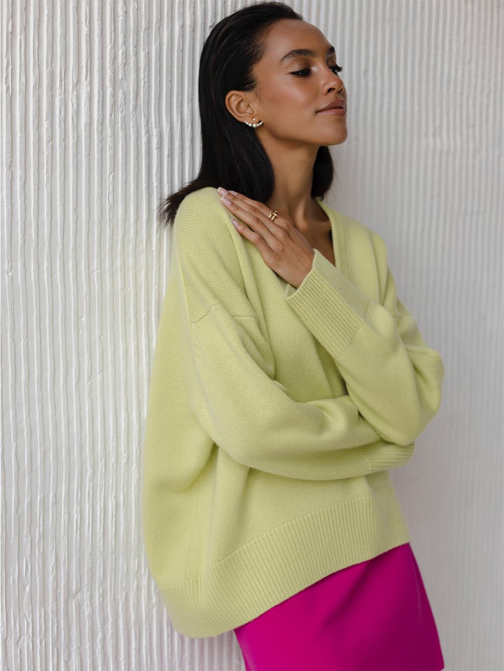 Colorful Loose Fit V-Neck Long Sleeve Sweater | NCS