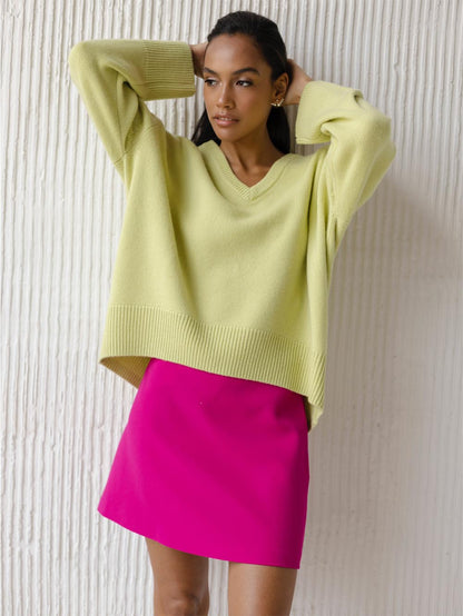 Colorful Loose Fit V-Neck Long Sleeve Sweater | NCS