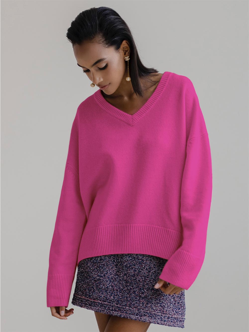 Colorful Loose Fit V-Neck Long Sleeve Sweater | NCS