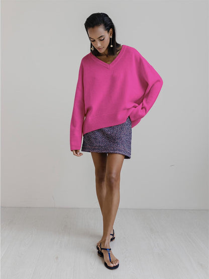 Colorful Loose Fit V-Neck Long Sleeve Sweater | NCS