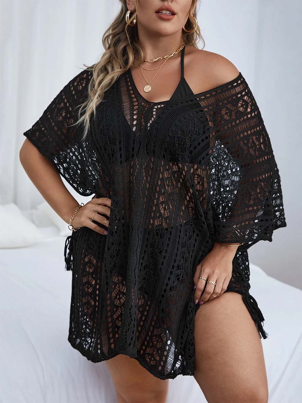 Crochet Tassel Hollow Tie Shawl Cover-up | NCS