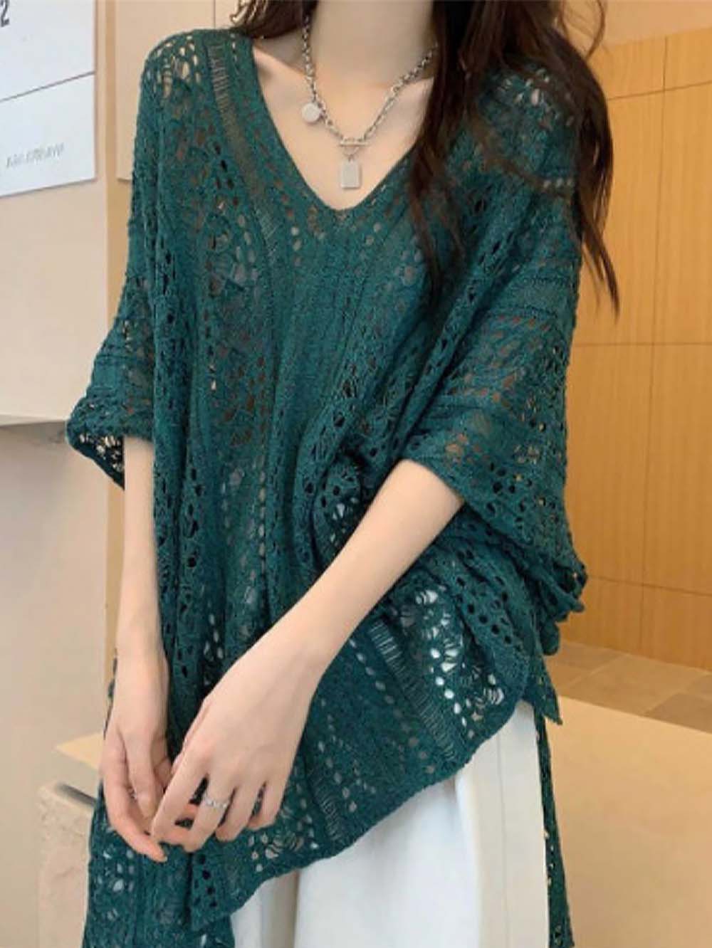 Crochet Tassel Hollow Tie Shawl Cover-up | NCS