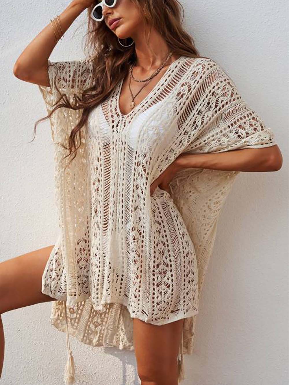 Crochet Tassel Hollow Tie Shawl Cover-up | NCS