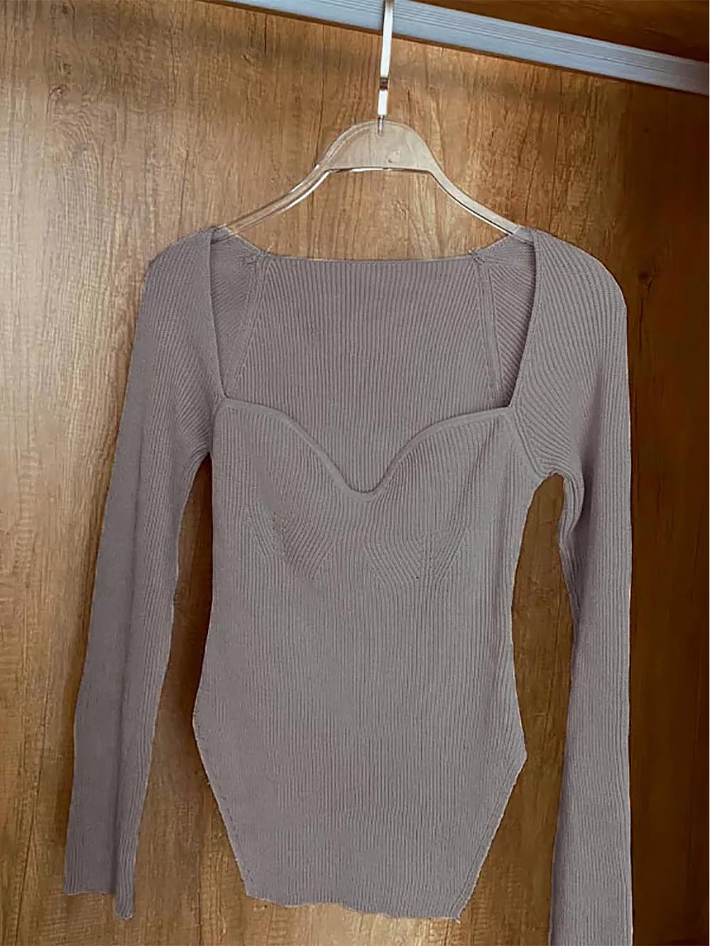 Square Collar Irregular Long Sleeve Woman Sweaters | NCS