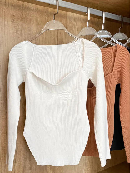 Square Collar Irregular Long Sleeve Woman Sweaters | NCS