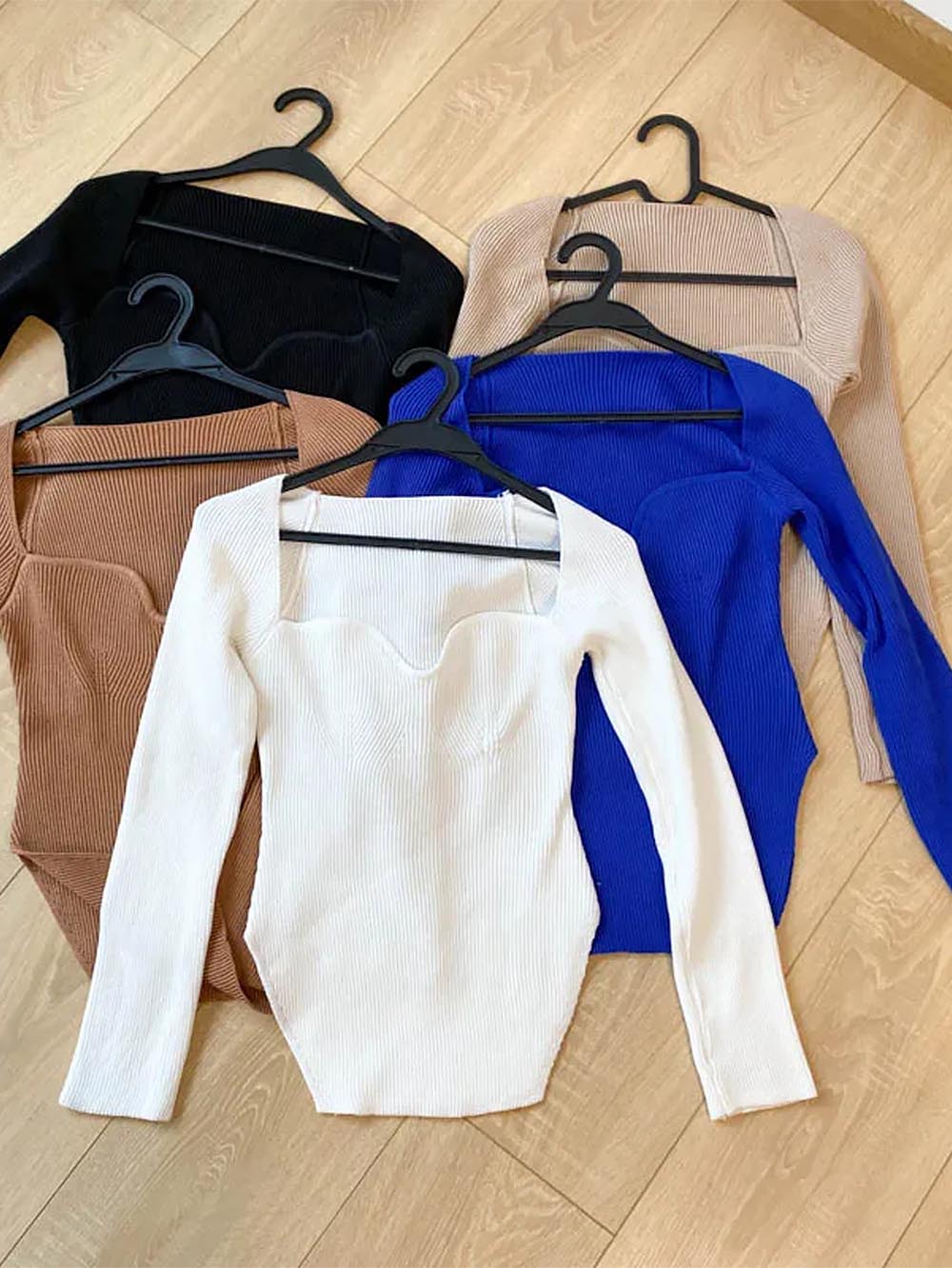 Square Collar Irregular Long Sleeve Woman Sweaters | NCS