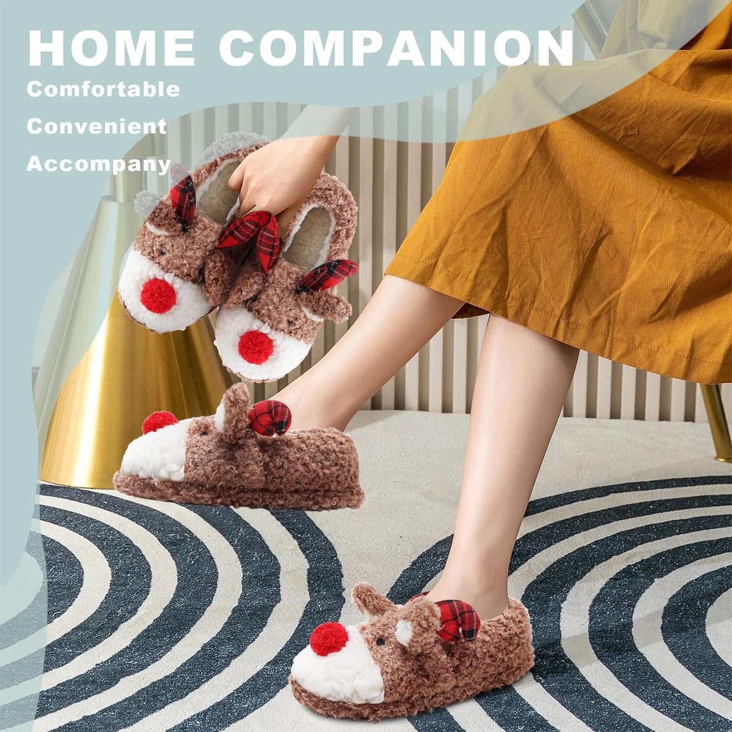 Cute Fuzzy Reindeer House Slippers | NCS