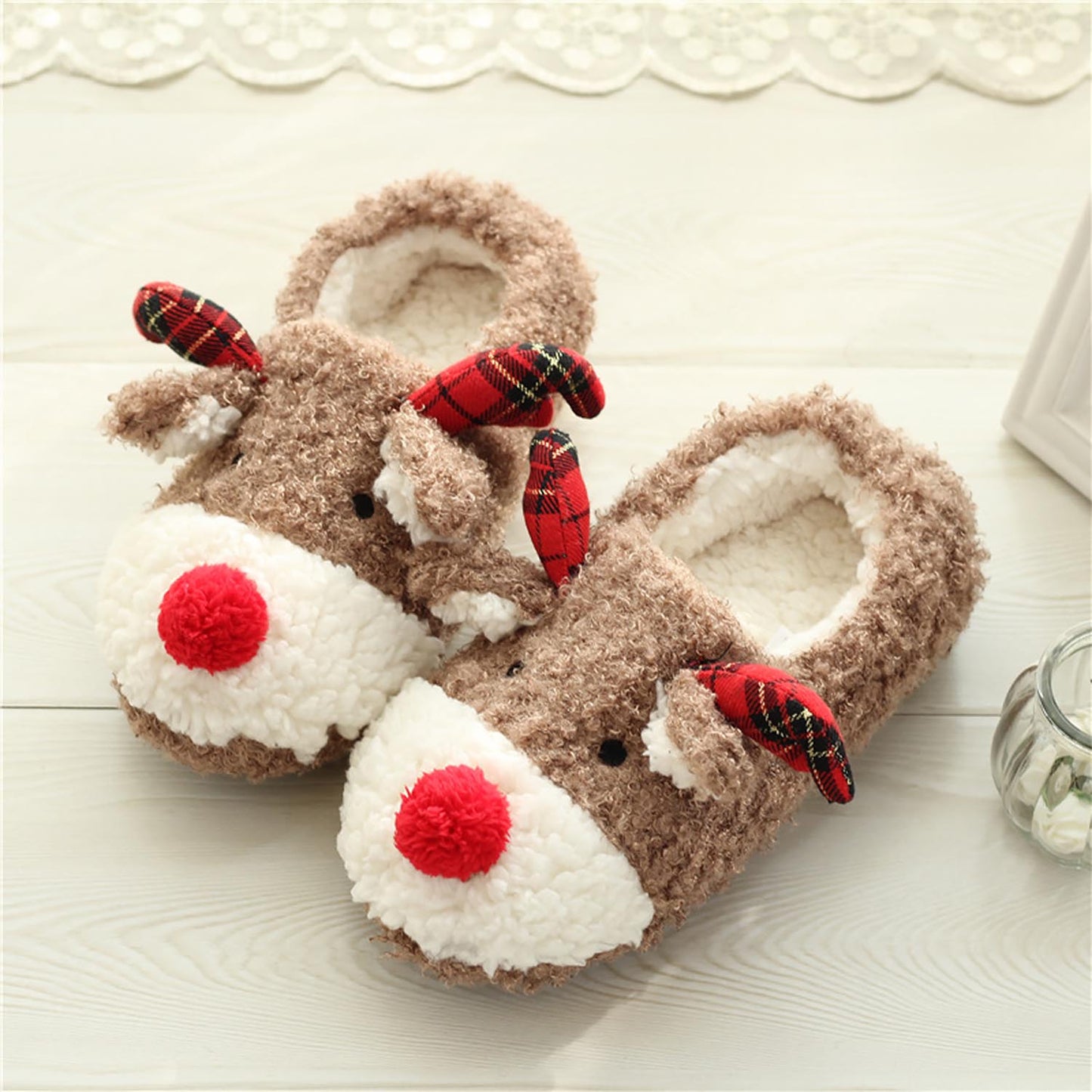 Cute Fuzzy Reindeer House Slippers | NCS