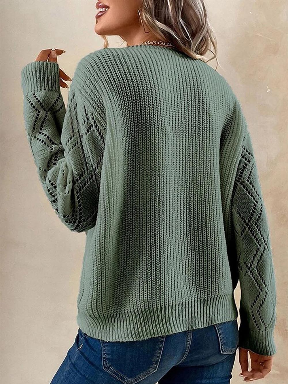 Cutout Colorblock V-Neck Long Sleeve Knit Sweater | NCS