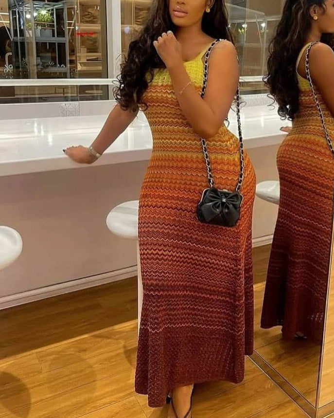 Earth Tone Striped Beach Dress