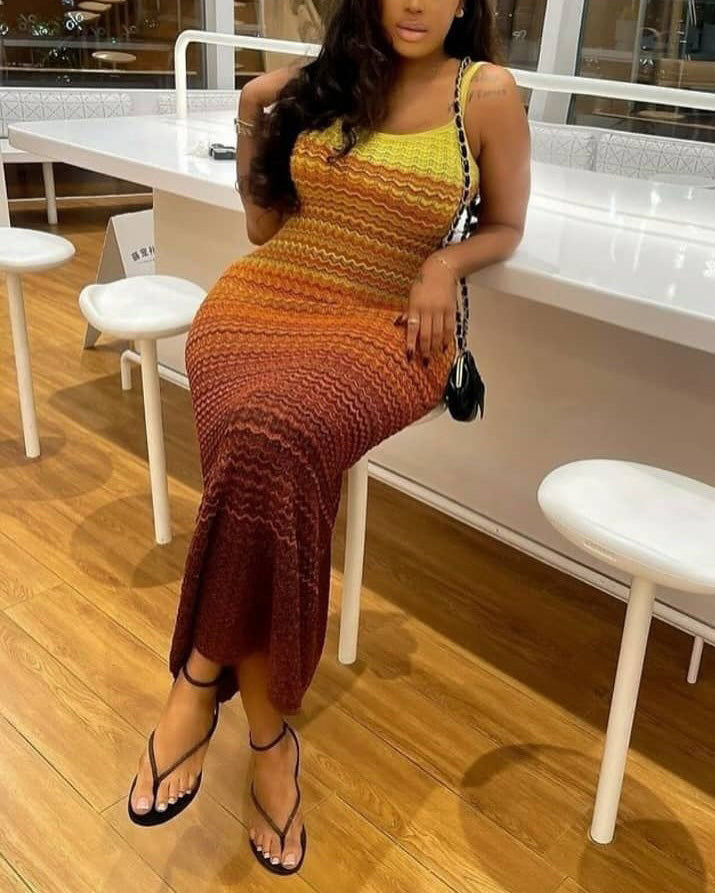 Earth Tone Striped Beach Dress