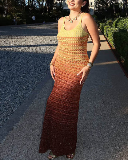 Earth Tone Striped Beach Dress