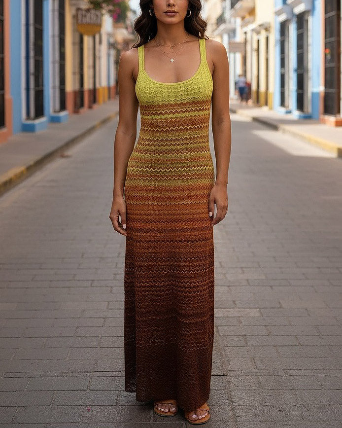 Earth Tone Striped Beach Dress