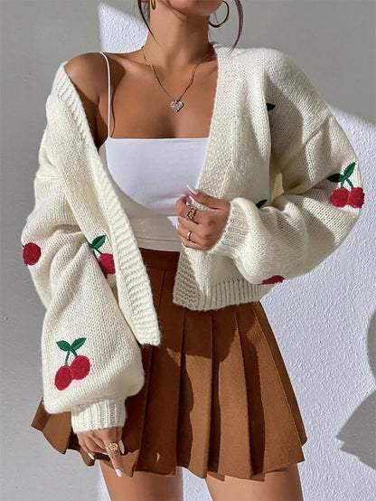 Embroidered Loose Fit Cardigan Knit Sweater | NCS