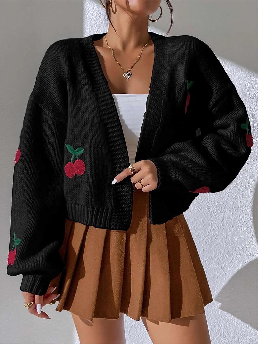 Embroidered Loose Fit Cardigan Knit Sweater | NCS