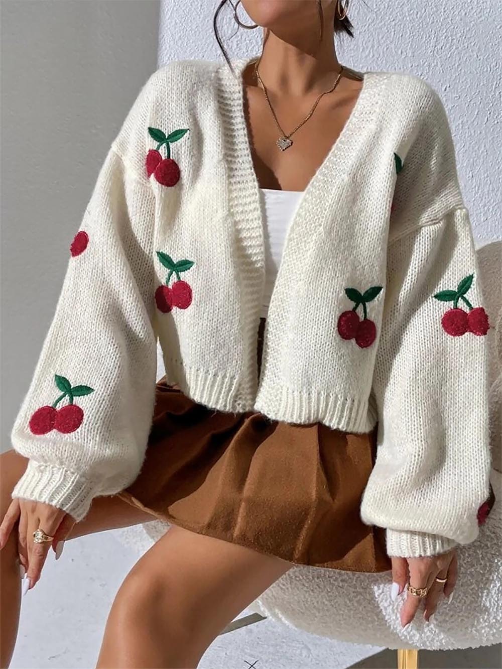 Embroidered Loose Fit Cardigan Knit Sweater | NCS