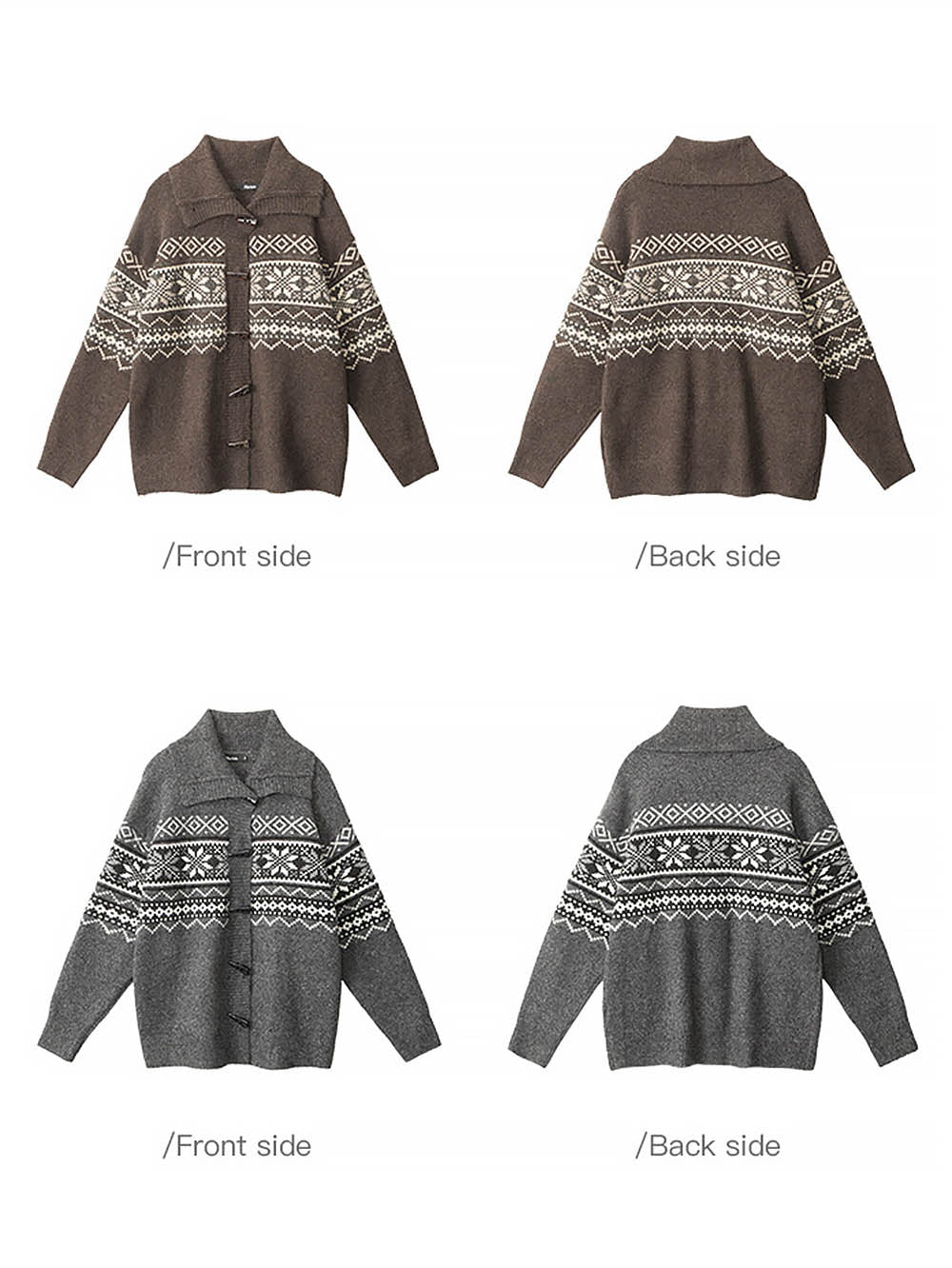 Fair Isle Horn Button Cardigan Loose Knit Sweater | NCS