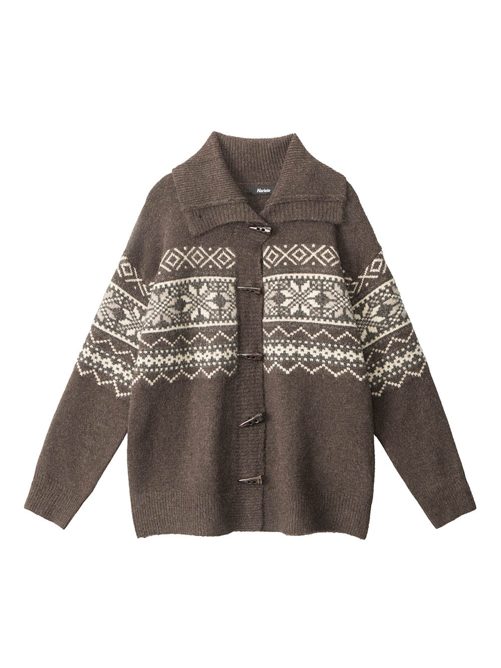 Fair Isle Horn Button Cardigan Loose Knit Sweater | NCS