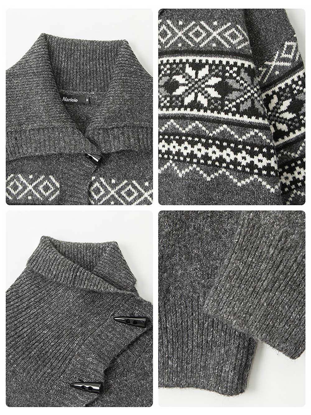 Fair Isle Horn Button Cardigan Loose Knit Sweater | NCS