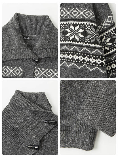 Fair Isle Horn Button Cardigan Loose Knit Sweater | NCS