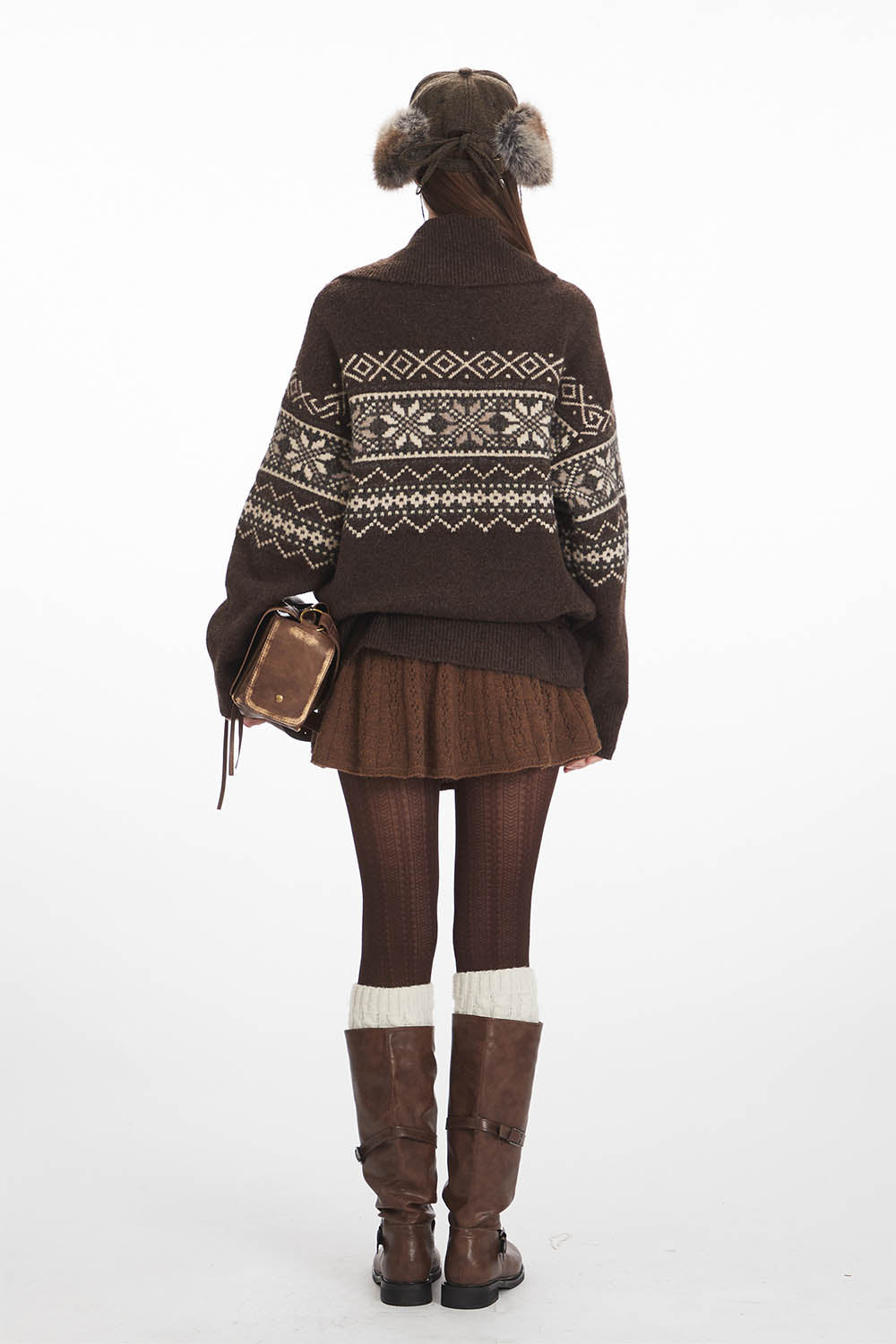 Fair Isle Horn Button Cardigan Loose Knit Sweater | NCS