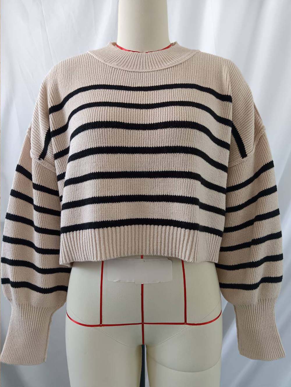 Fashionable Asymmetrical Striped Loose Fit Short-Length Sweater | NCS