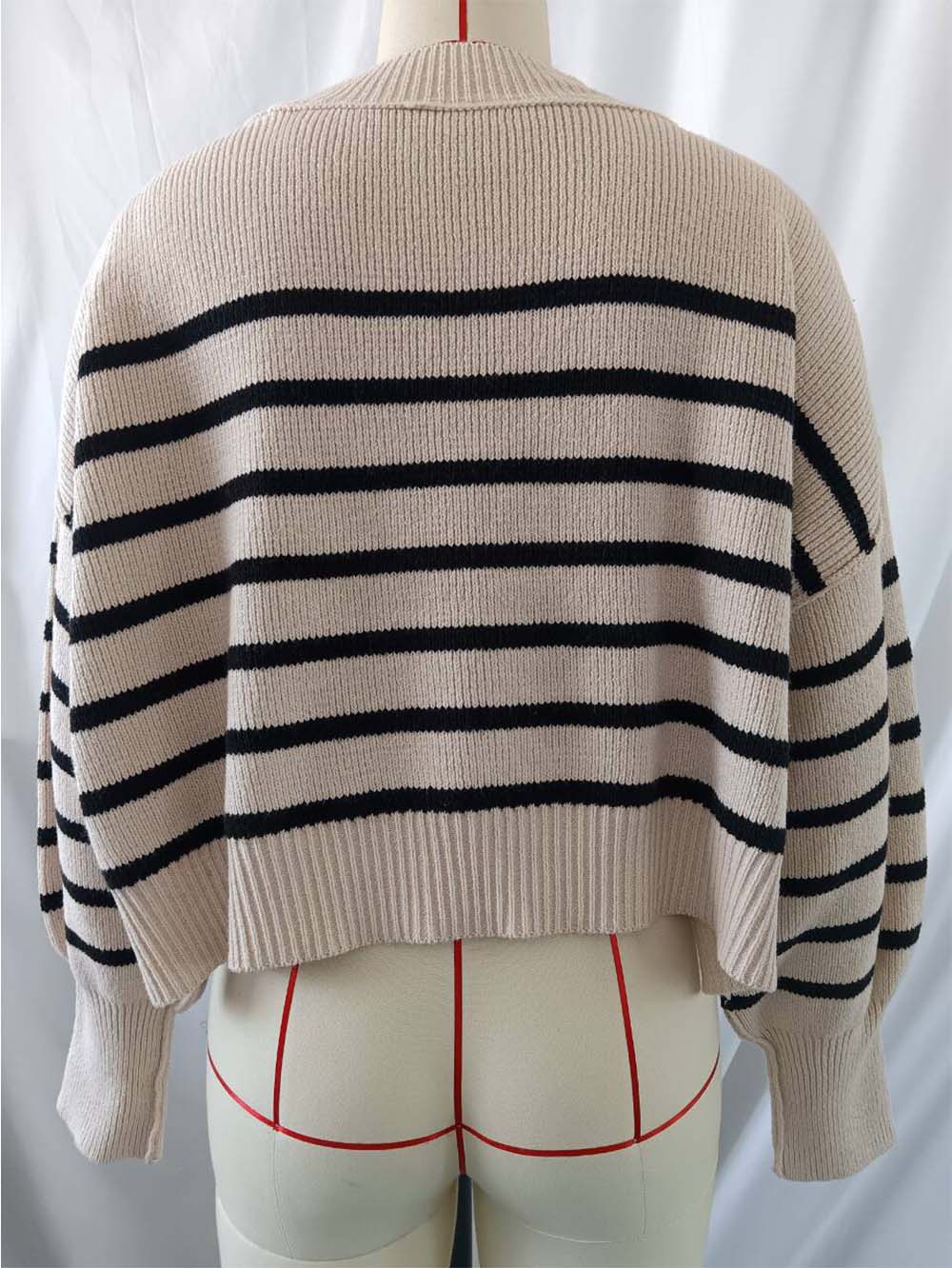 Fashionable Asymmetrical Striped Loose Fit Short-Length Sweater | NCS