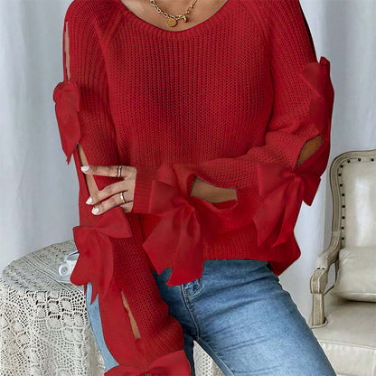 French-Style 3D Bow-Embellished Openwork Women’s Sweater | NCS