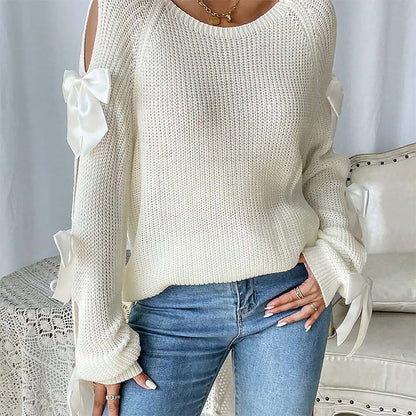 French-Style 3D Bow-Embellished Openwork Women’s Sweater | NCS