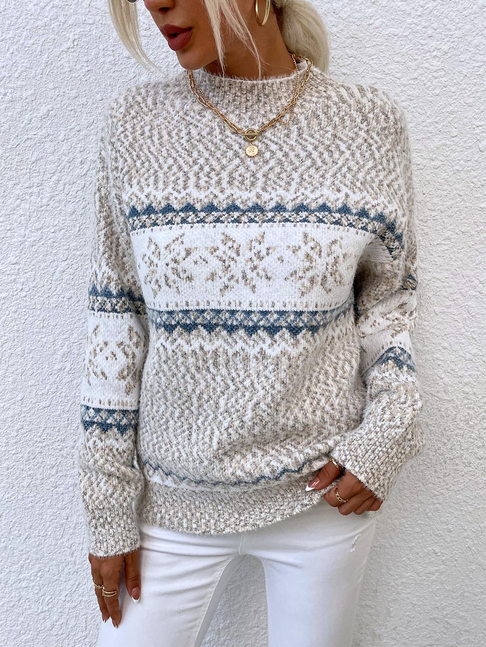 Half-Turtleneck Snowflake Christmas Knit Sweater | NCS