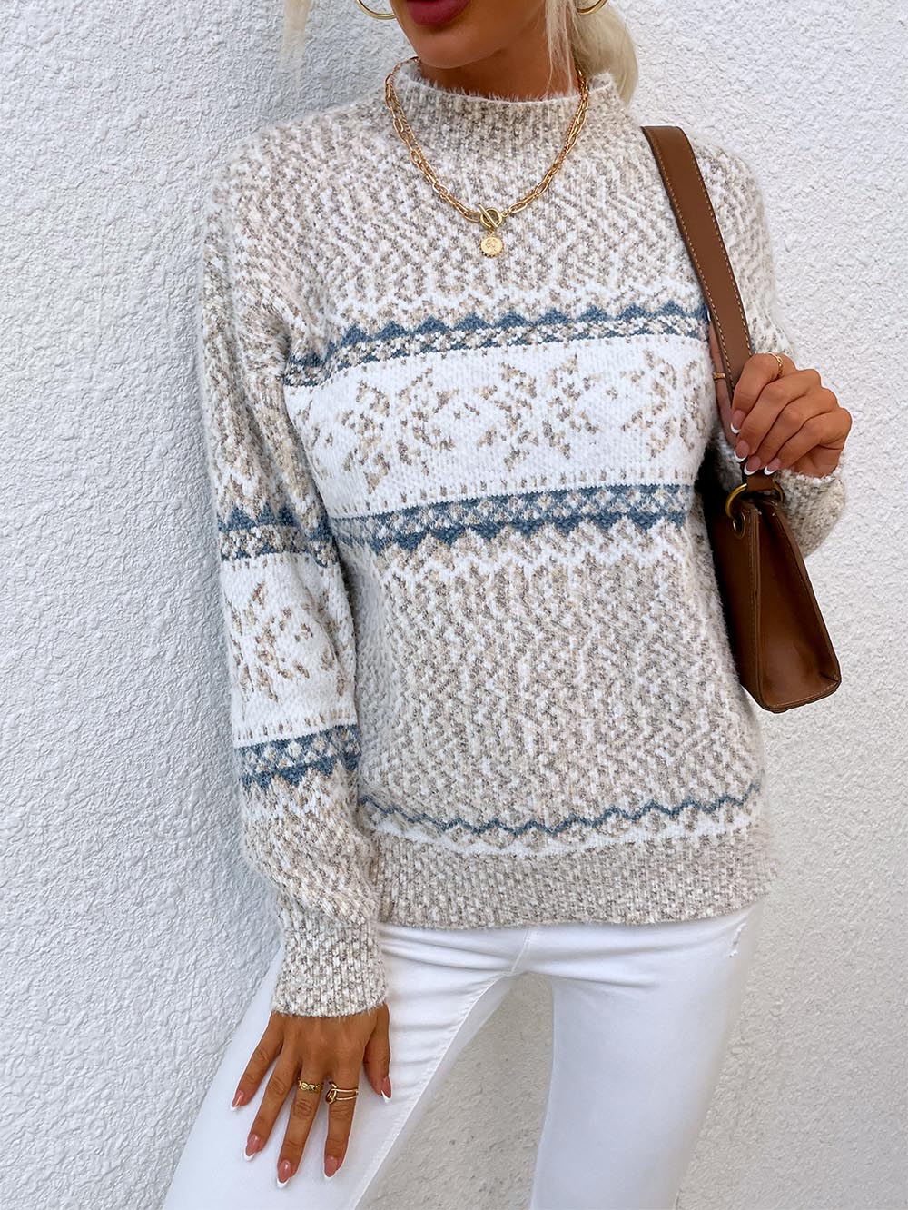 Half-Turtleneck Snowflake Christmas Knit Sweater | NCS