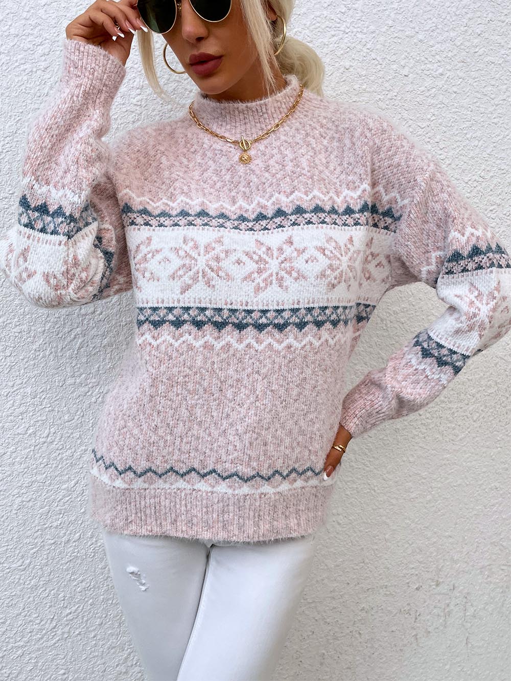 Half-Turtleneck Snowflake Christmas Knit Sweater | NCS