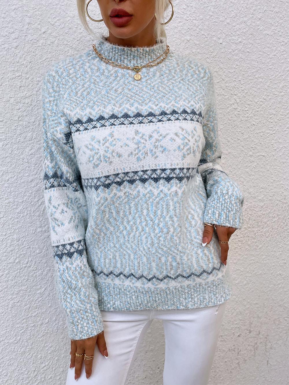 Half-Turtleneck Snowflake Christmas Knit Sweater | NCS