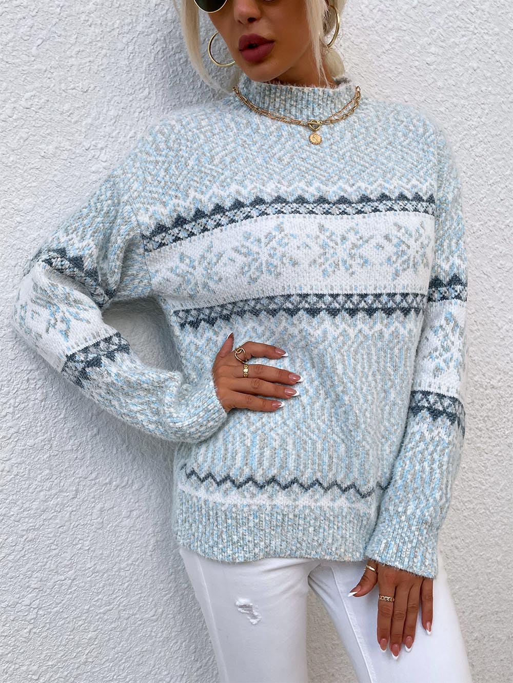 Half-Turtleneck Snowflake Christmas Knit Sweater | NCS